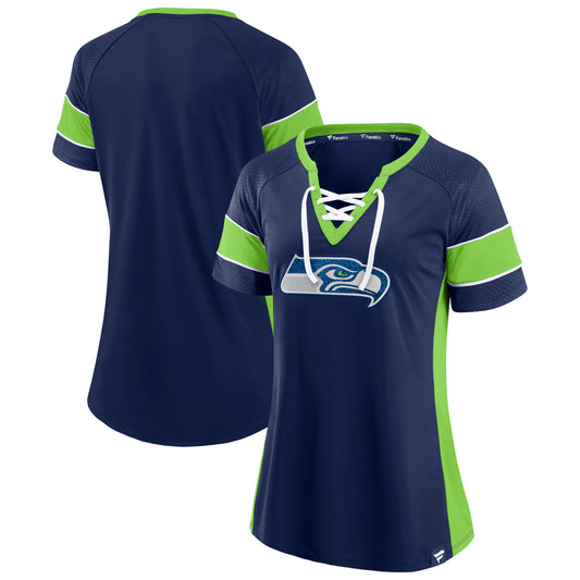 Women's Fanatics College Navy/Neon Green Seattle Seahawks Team Draft Me Lace-Up Raglan T-Shirt