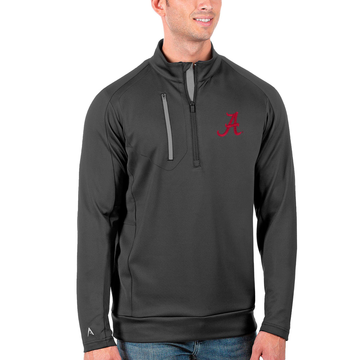 Men's Antigua Anthracite Alabama Crimson Tide Big & Tall Generation Quarter-Zip Pullover Jacket