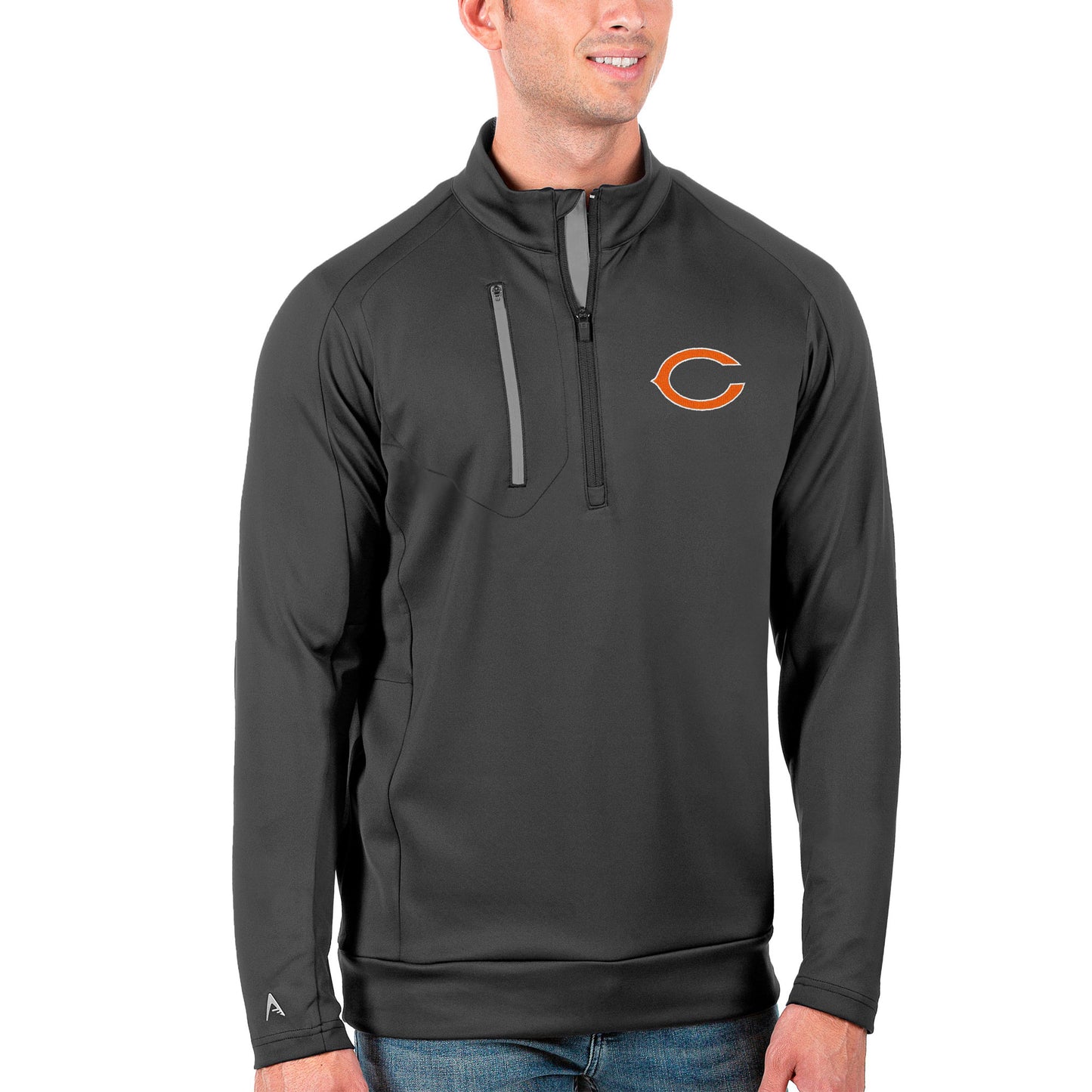 Men's Antigua Charcoal/Silver Chicago Bears Generation Quarter-Zip Pullover Jacket