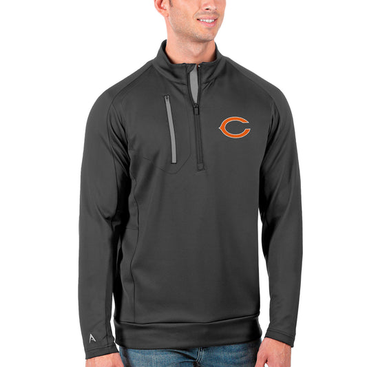 Men's Antigua Charcoal/Silver Chicago Bears Generation Quarter-Zip Pullover Jacket