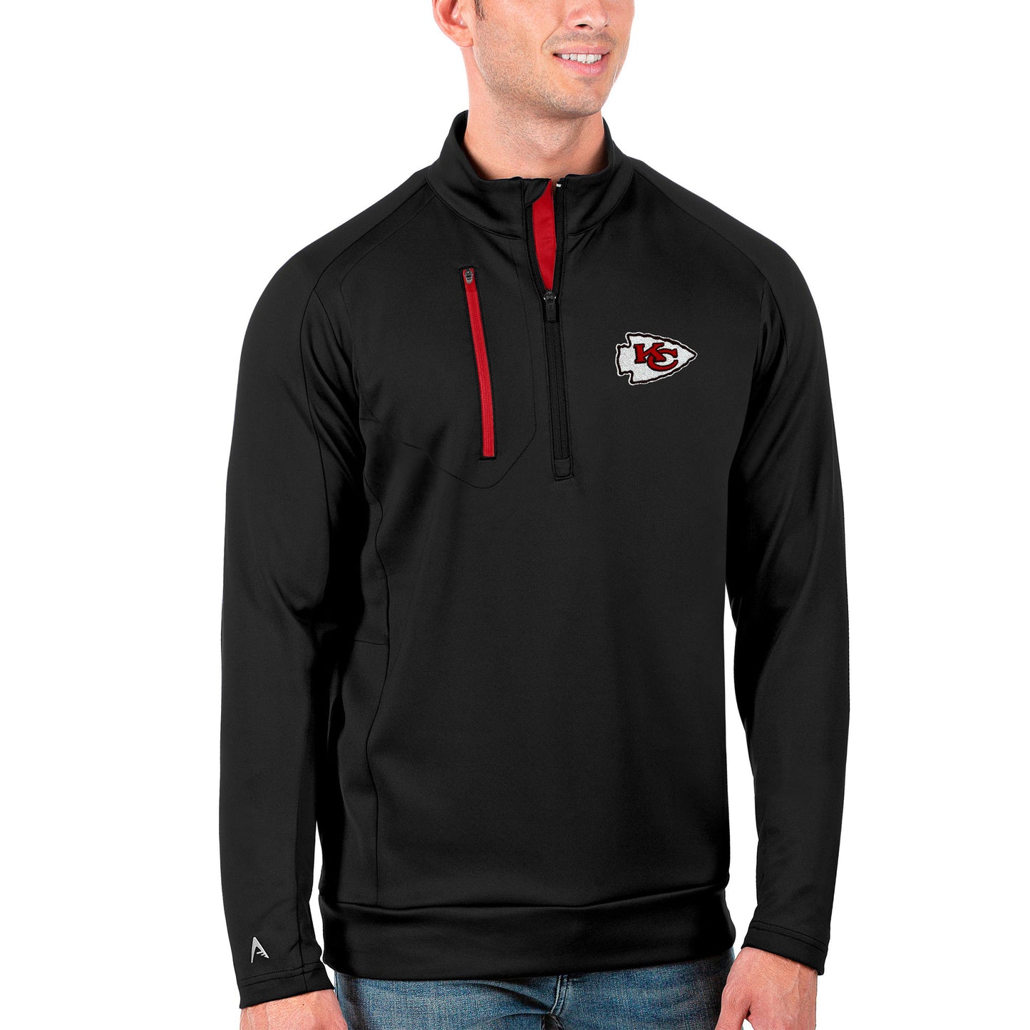 Men's Antigua Black/Red Kansas City Chiefs Generation Quarter-Zip Pullover Jacket