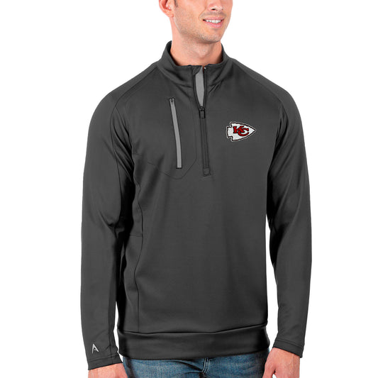 Men's Antigua Charcoal/Silver Kansas City Chiefs Generation Quarter-Zip Pullover Jacket