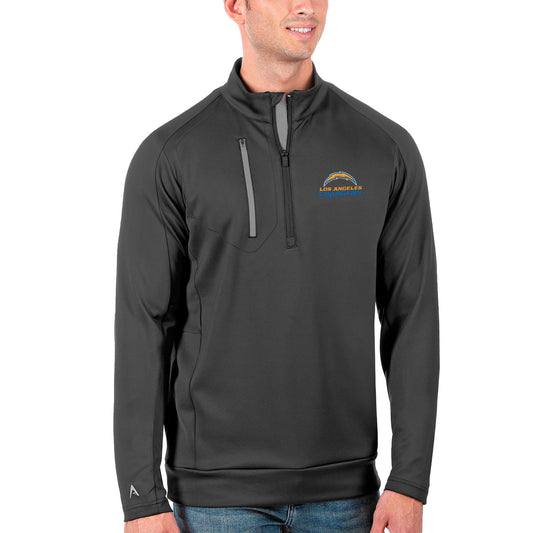 Men's Antigua Charcoal/Silver Los Angeles Chargers Generation Quarter-Zip Pullover Jacket