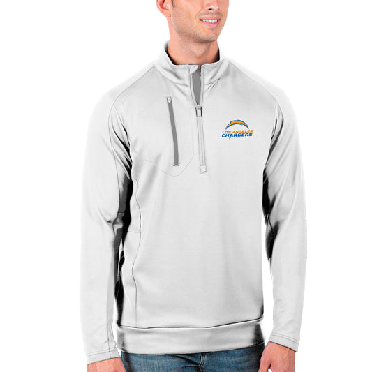 Men's Antigua White/Silver Los Angeles Chargers Generation Quarter-Zip Pullover Jacket