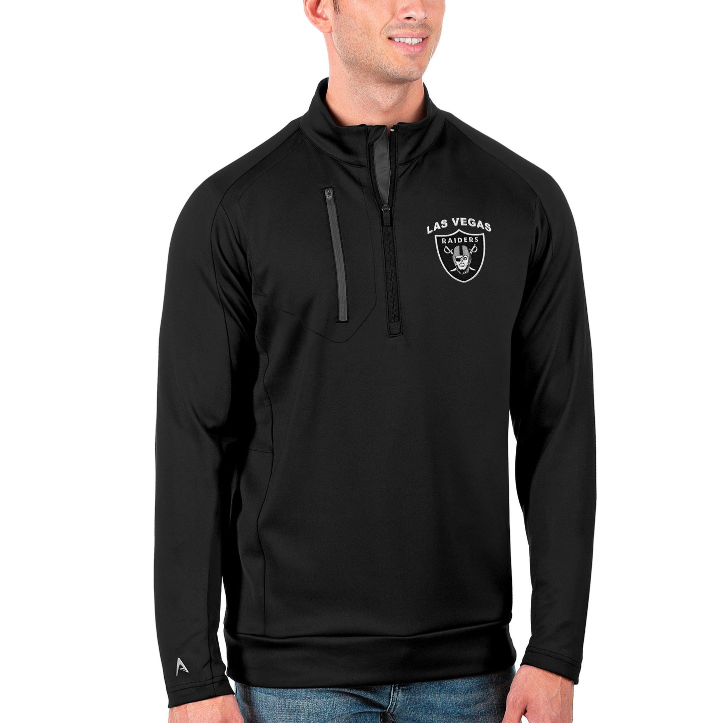Men's Antigua Black/Charcoal Las Vegas Raiders Generation Quarter-Zip Pullover Jacket