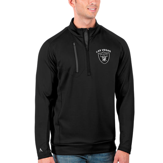Men's Antigua Black/Charcoal Las Vegas Raiders Generation Quarter-Zip Pullover Jacket