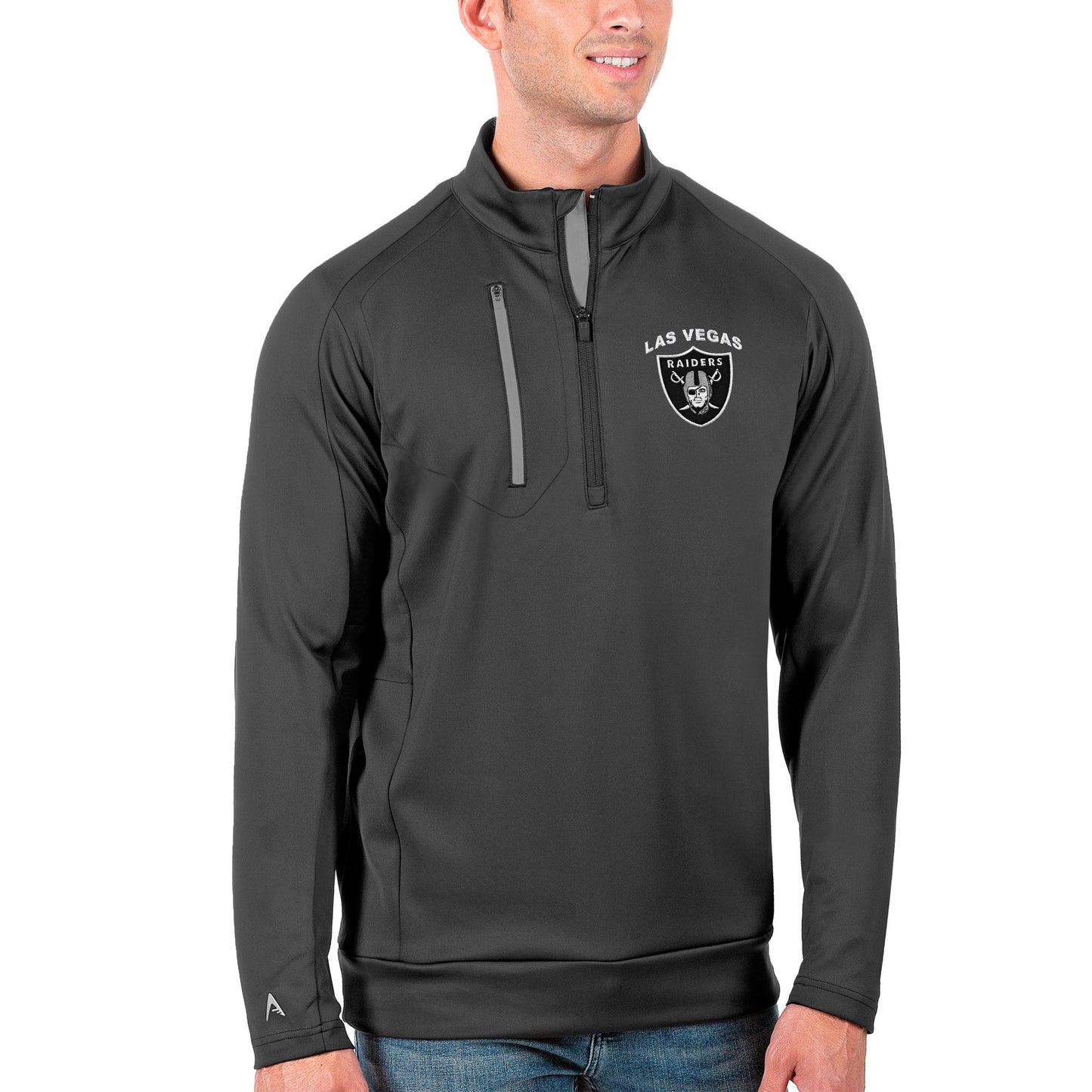 Men's Antigua Charcoal/Silver Las Vegas Raiders Generation Quarter-Zip Pullover Jacket