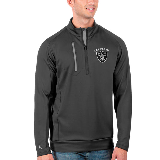 Men's Antigua Charcoal/Silver Las Vegas Raiders Generation Quarter-Zip Pullover Jacket