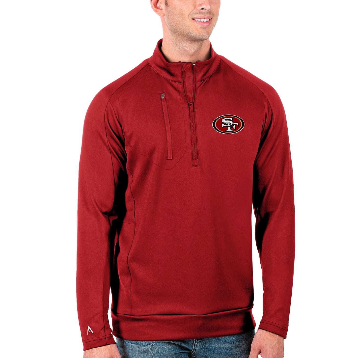 Men's Antigua Scarlet San Francisco 49ers Generation Quarter-Zip Pullover Jacket