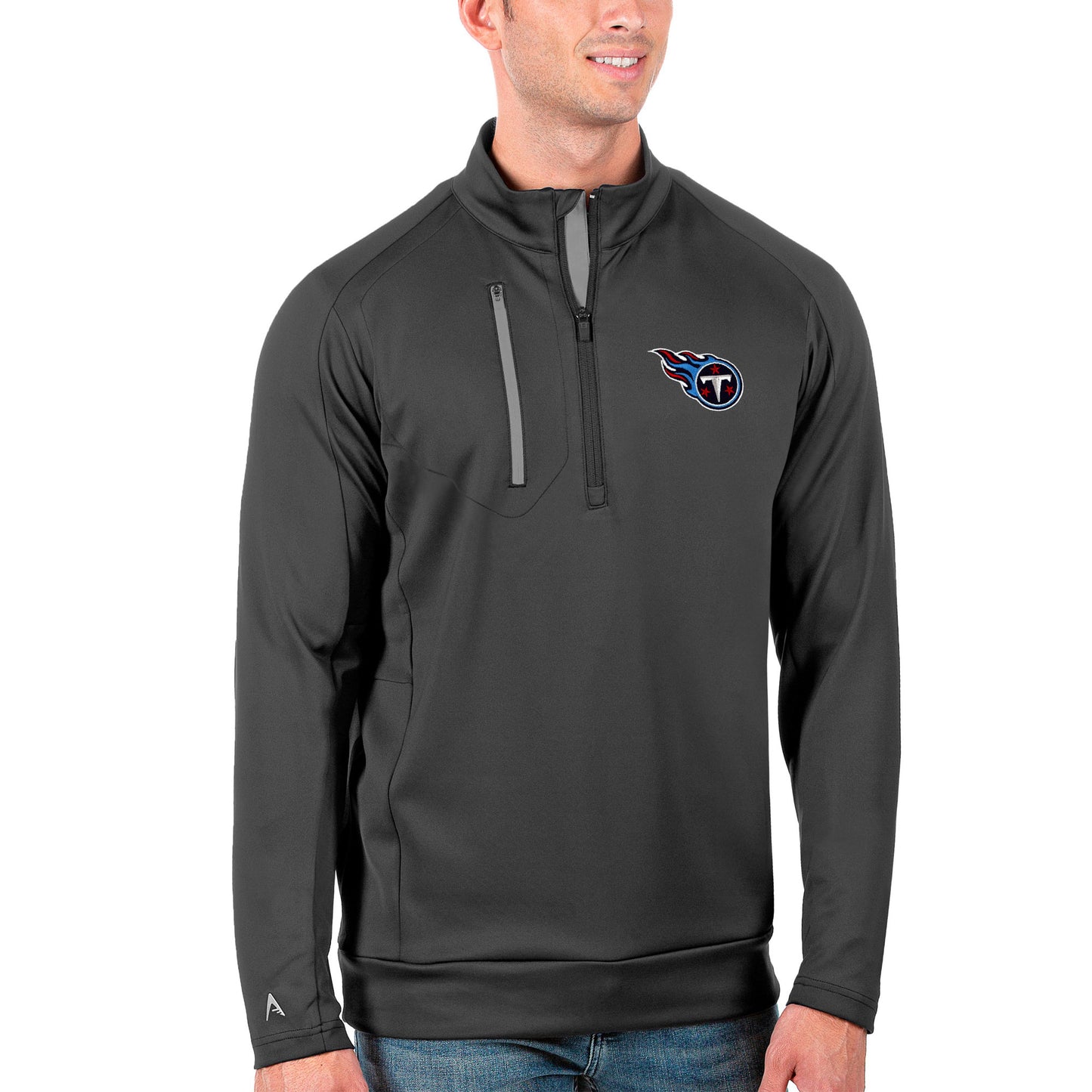 Men's Antigua Charcoal/Silver Tennessee Titans Generation Quarter-Zip Pullover Jacket