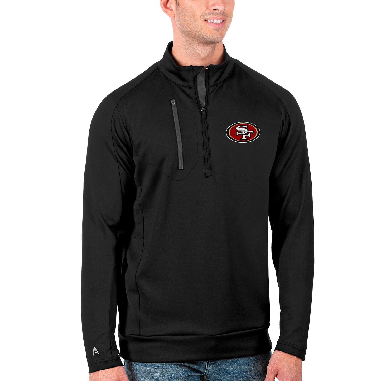Men's Antigua Black/Charcoal San Francisco 49ers Big & Tall Generation Quarter-Zip Pullover Jacket
