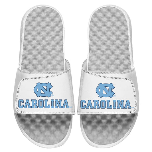 Youth ISlide White North Carolina Tar Heels Wordmark Logo Slide Sandals