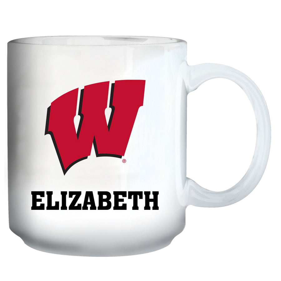 White Wisconsin Badgers 11oz. Personalized Mug