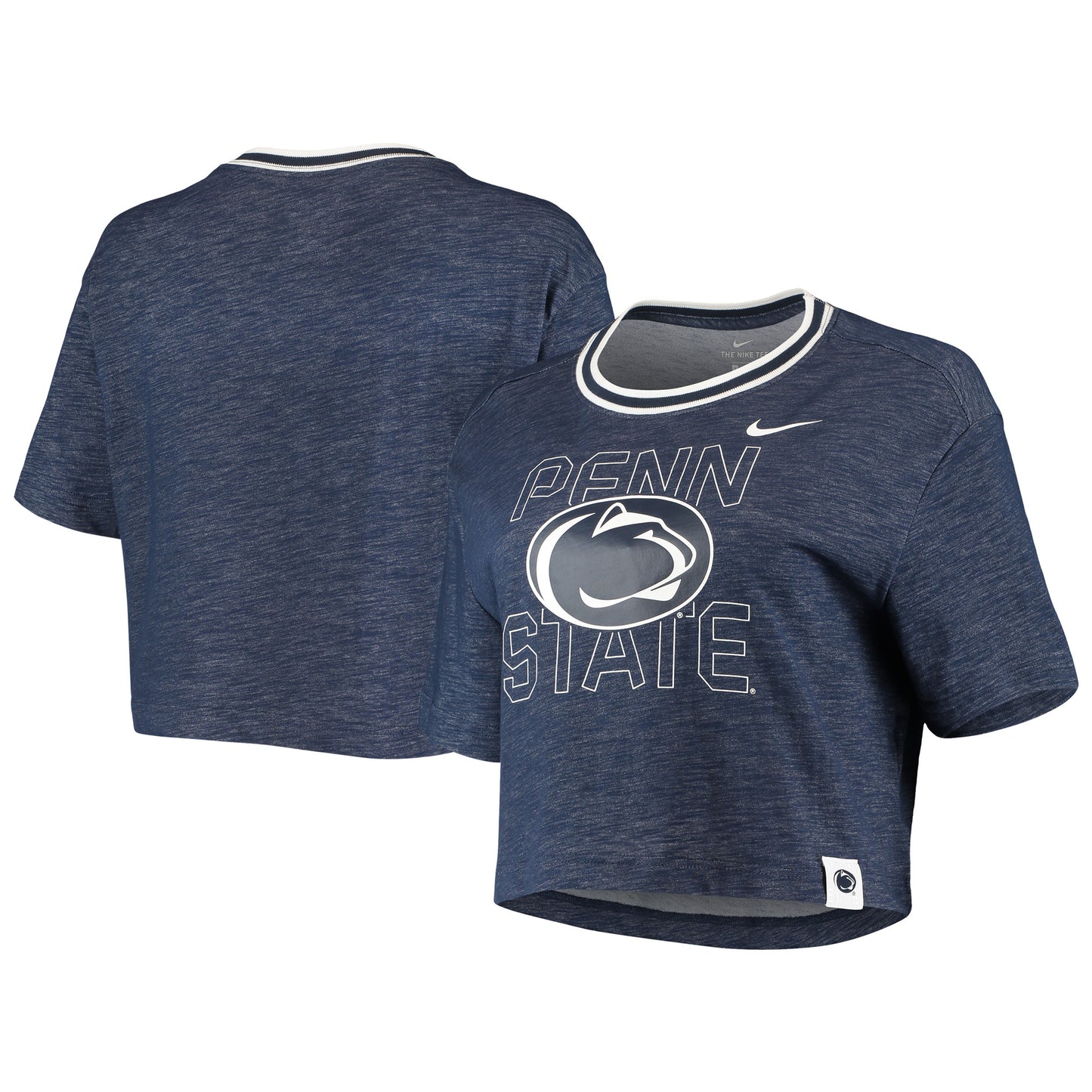 Women's Nike Navy Penn State Nittany Lions Slub Ringer Performance Cropped T-Shirt