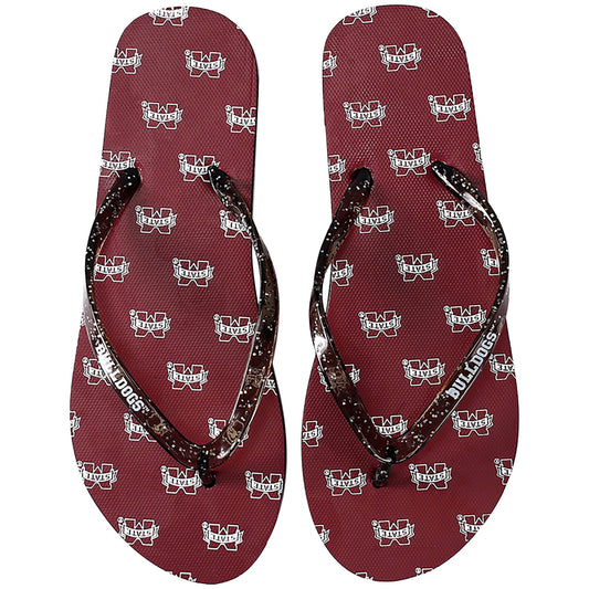 Women's FOCO Mississippi State Bulldogs Glitter Flip Flops