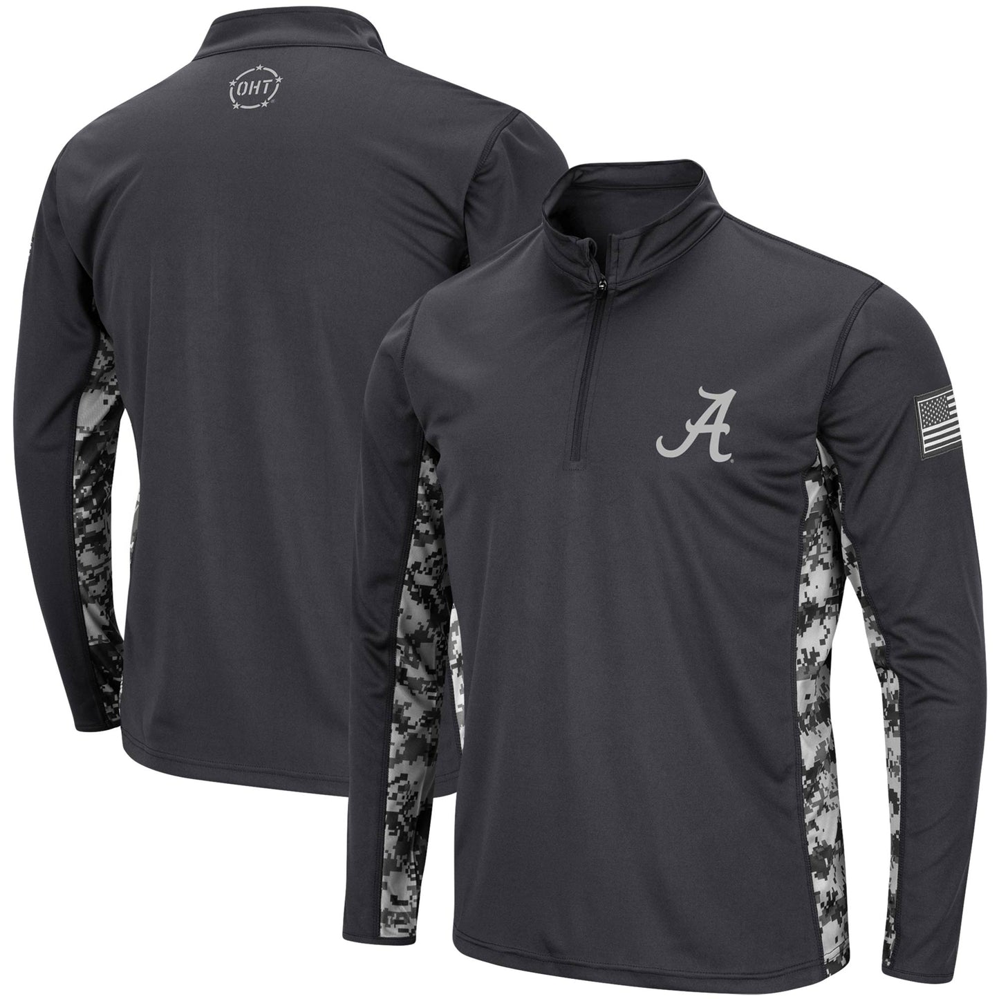 Men's Colosseum Charcoal Alabama Crimson Tide OHT Military Appreciation Digital Camo Lightweight Quarter-Zip Pullover