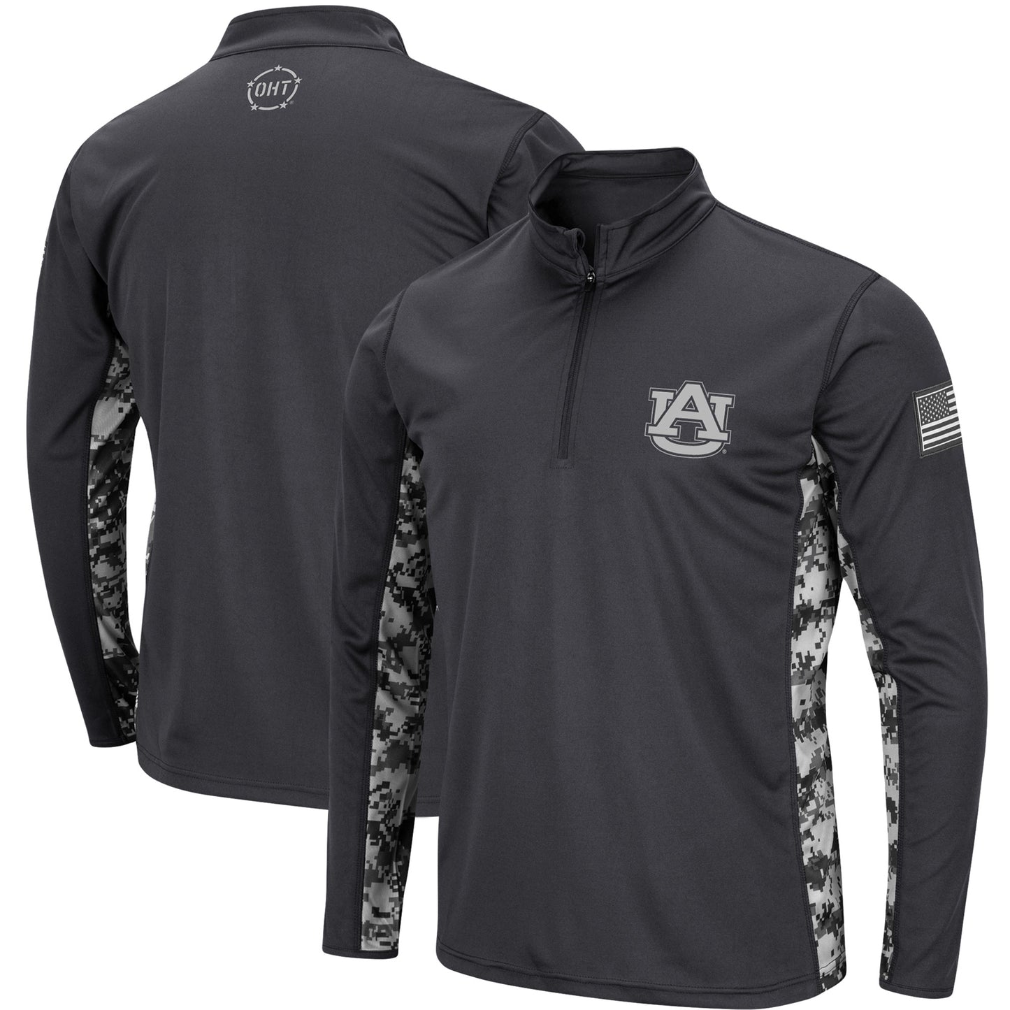 Men's Colosseum Charcoal Auburn Tigers OHT Military Appreciation Digital Camo Lightweight Quarter-Zip Pullover
