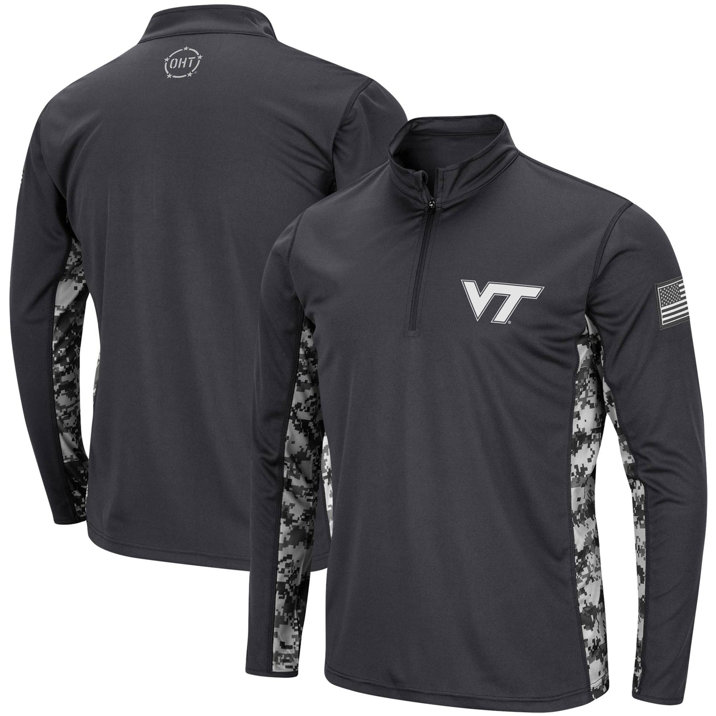 Men's Colosseum Charcoal Virginia Tech Hokies OHT Military Appreciation Digital Camo Lightweight Quarter-Zip Pullover