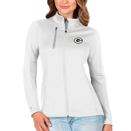 Women's Antigua White/Silver Green Bay Packers Generation Full-Zip Jacket