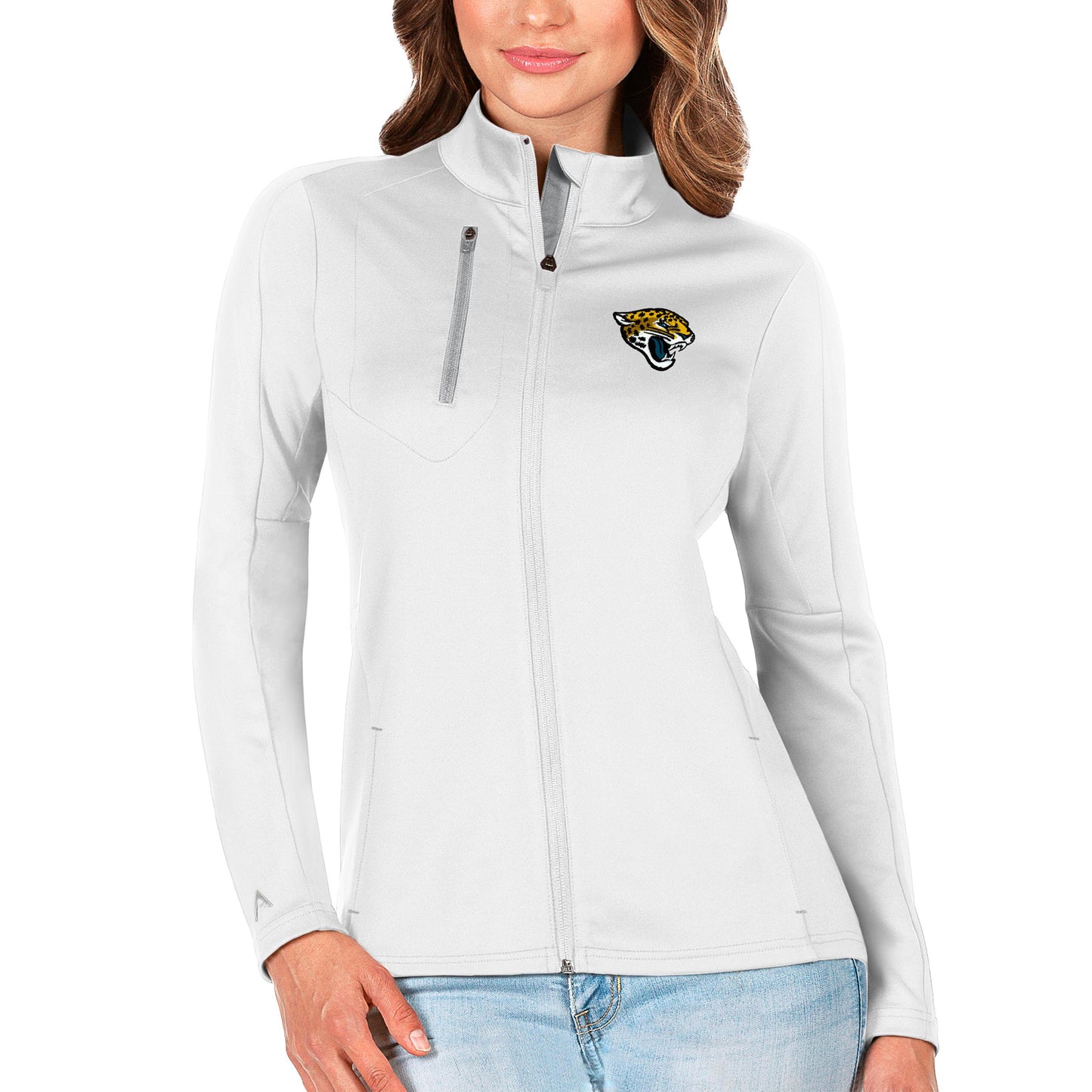 Women's Antigua White/Silver Jacksonville Jaguars Generation Full-Zip Jacket