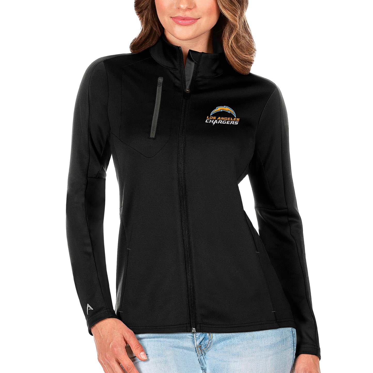 Women's Antigua Black/Charcoal Los Angeles Chargers Generation Full-Zip Jacket