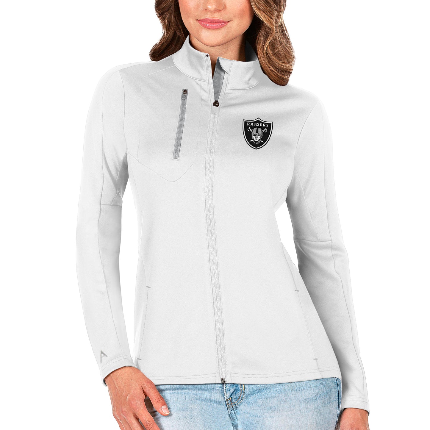 Women's Antigua White/Silver Las Vegas Raiders Generation Full-Zip Jacket