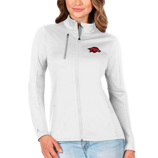 Women's Antigua White/Silver Arkansas Razorbacks Generation Full-Zip Jacket