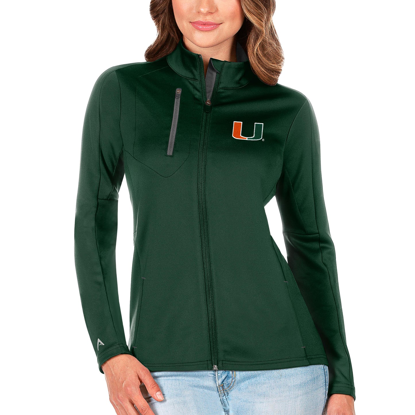 Women's Antigua Green/Graphite Miami Hurricanes Generation Full-Zip Jacket