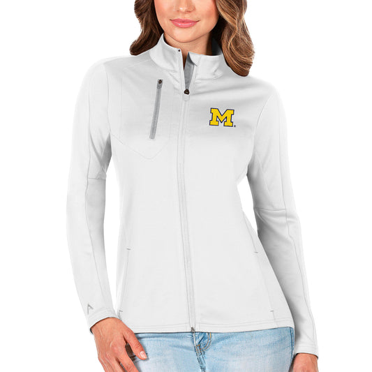 Women's Antigua White/Silver Michigan Wolverines Generation Full-Zip Jacket