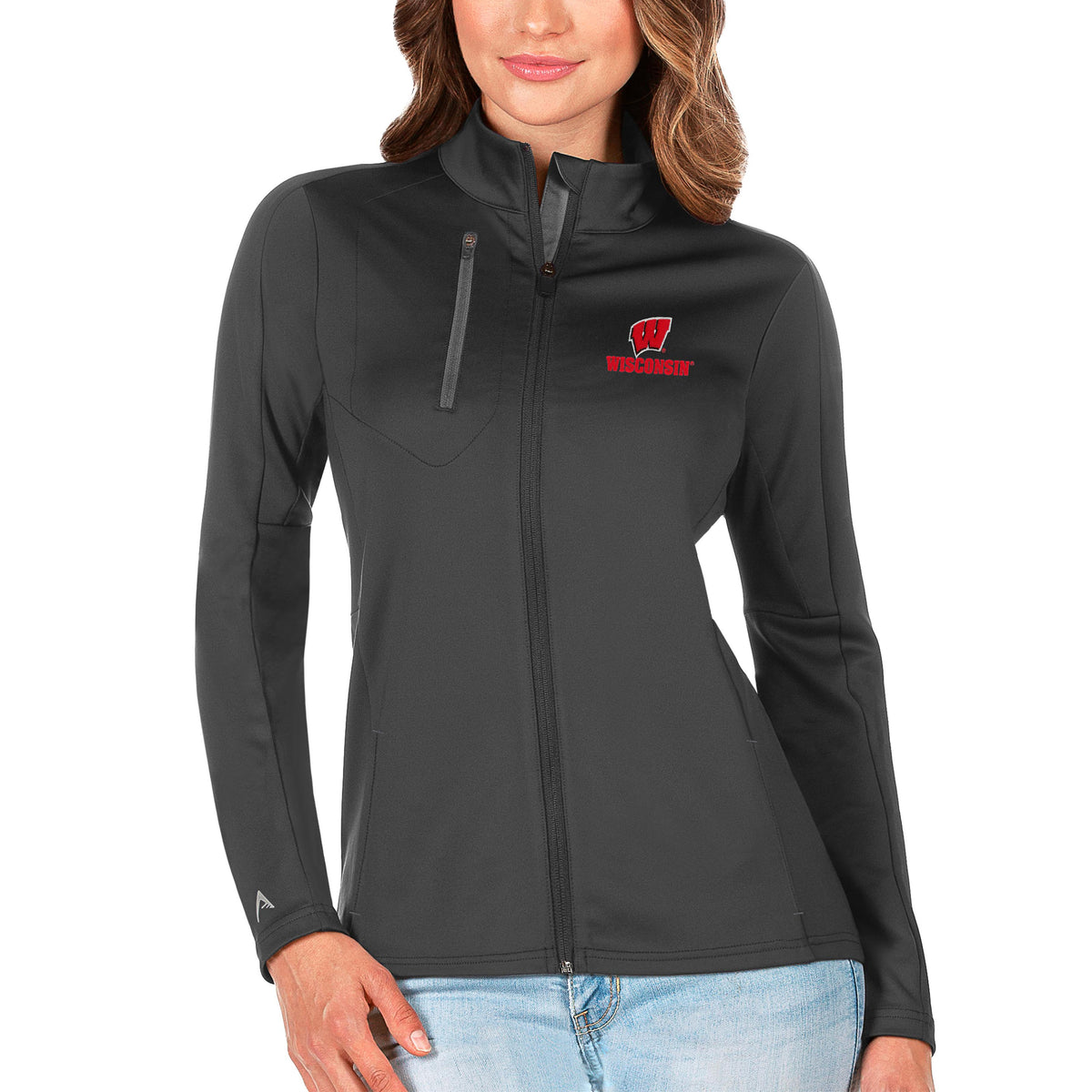 Women's Antigua Graphite/Silver Wisconsin Badgers Generation Full-Zip Jacket