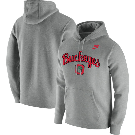 Men's Nike Heathered Gray Ohio State Buckeyes Script Vintage School Logo Pullover Hoodie