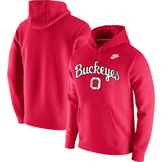 Men's Nike Scarlet Ohio State Buckeyes Script Vintage School Logo Pullover Hoodie