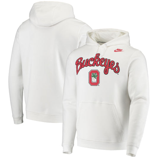 Men's Nike White Ohio State Buckeyes Script Vintage School Logo Pullover Hoodie