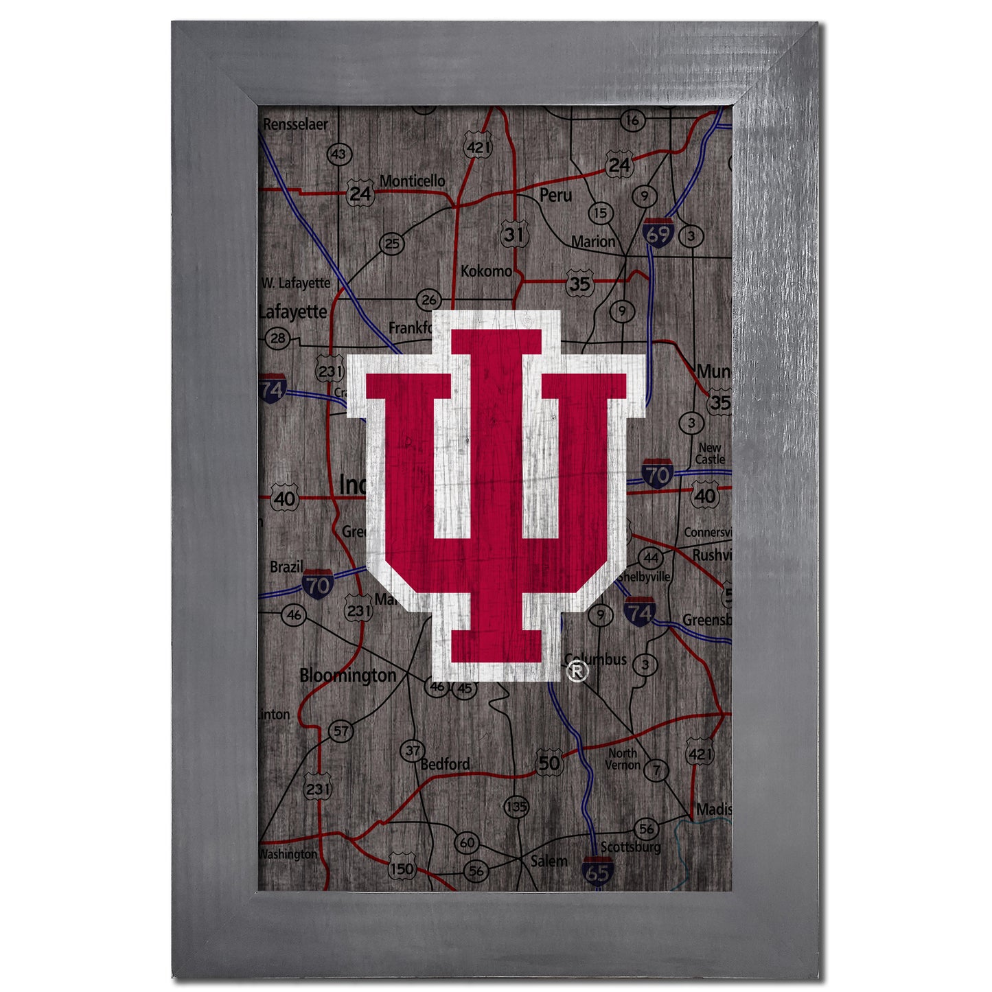 Indiana Hoosiers 11'' x 19'' Framed Team City Map Sign