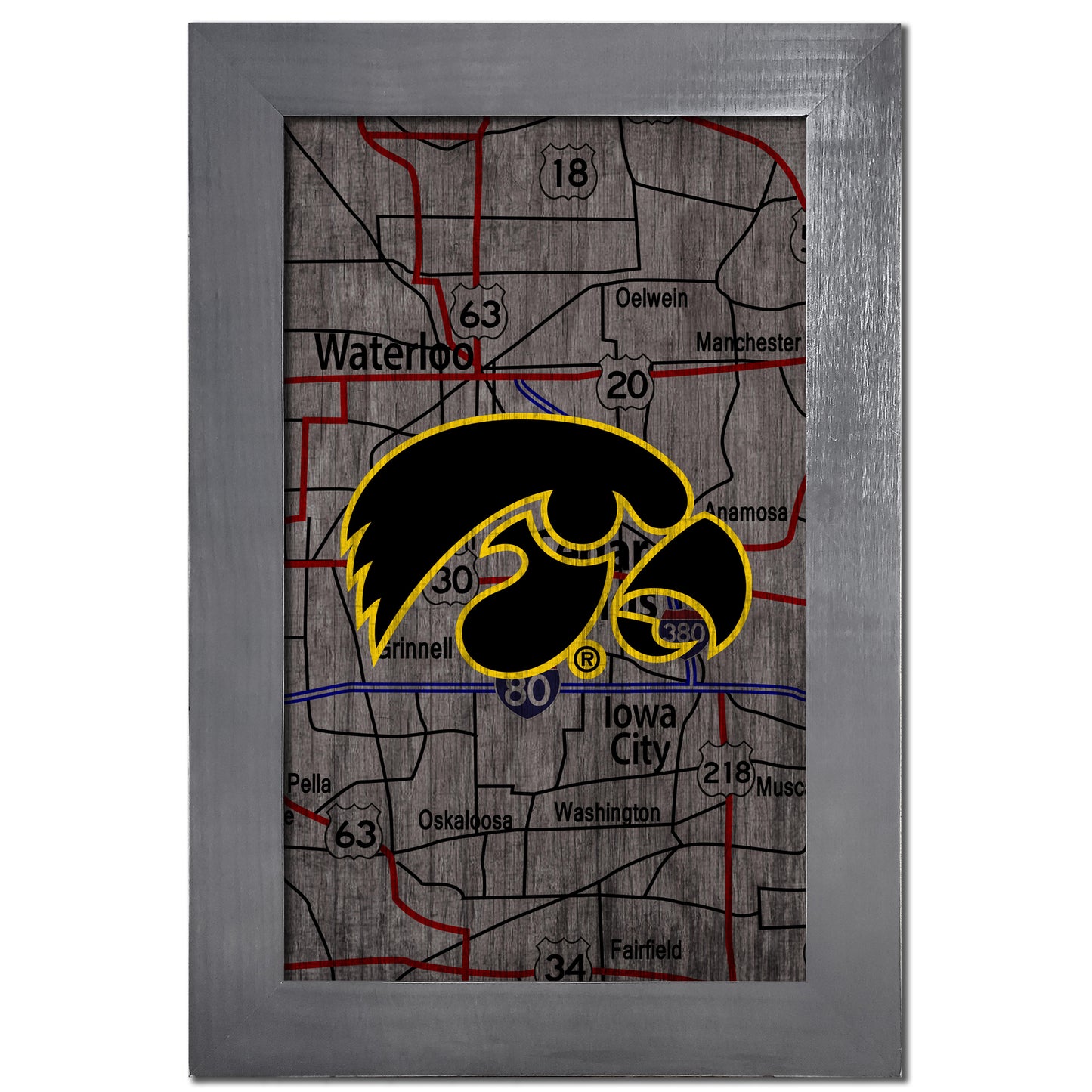 Iowa Hawkeyes 11'' x 19'' Framed Team City Map Sign