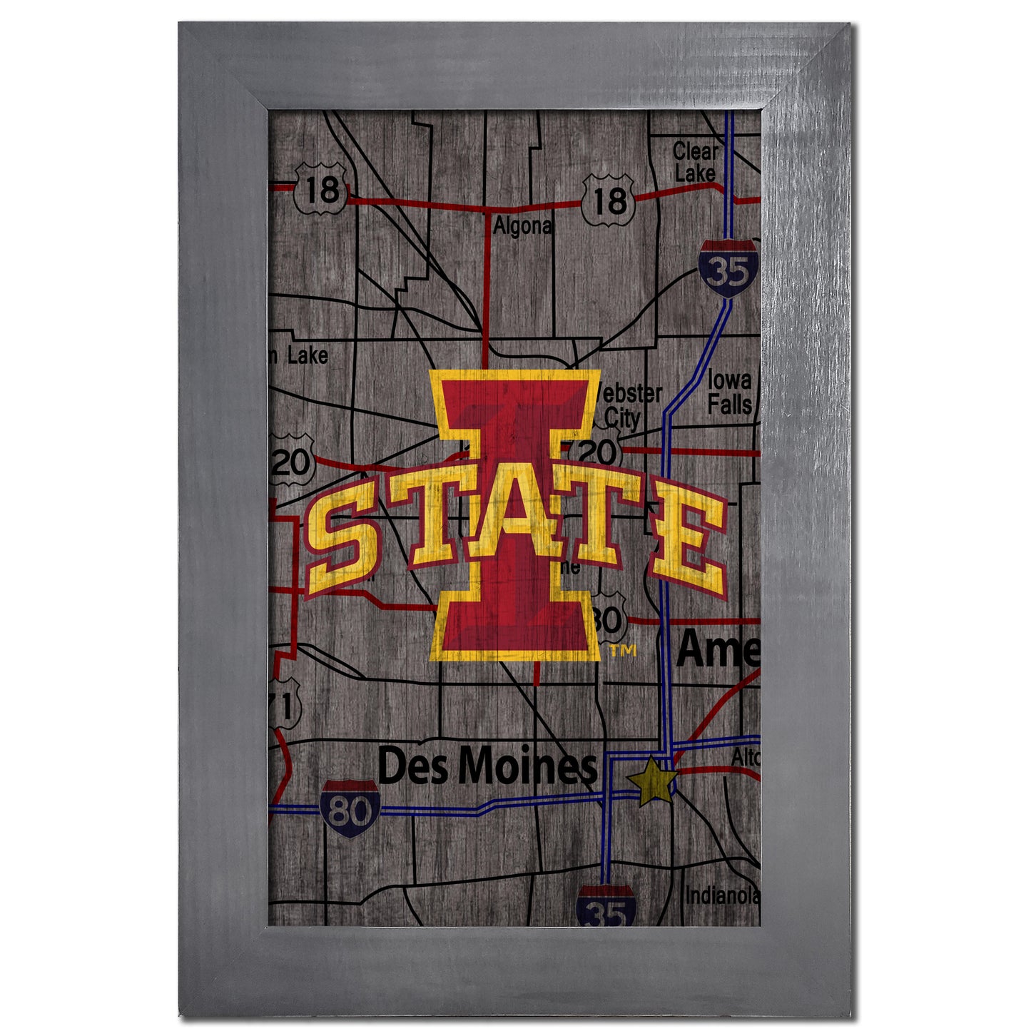 Iowa State Cyclones 11'' x 19'' Framed Team City Map Sign