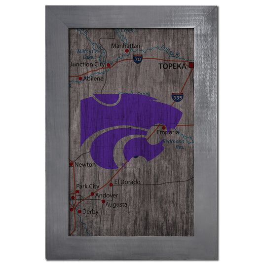 Kansas State Wildcats 11'' x 19'' Framed Team City Map Sign