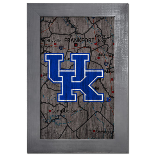 Kentucky Wildcats 11'' x 19'' Framed Team City Map Sign