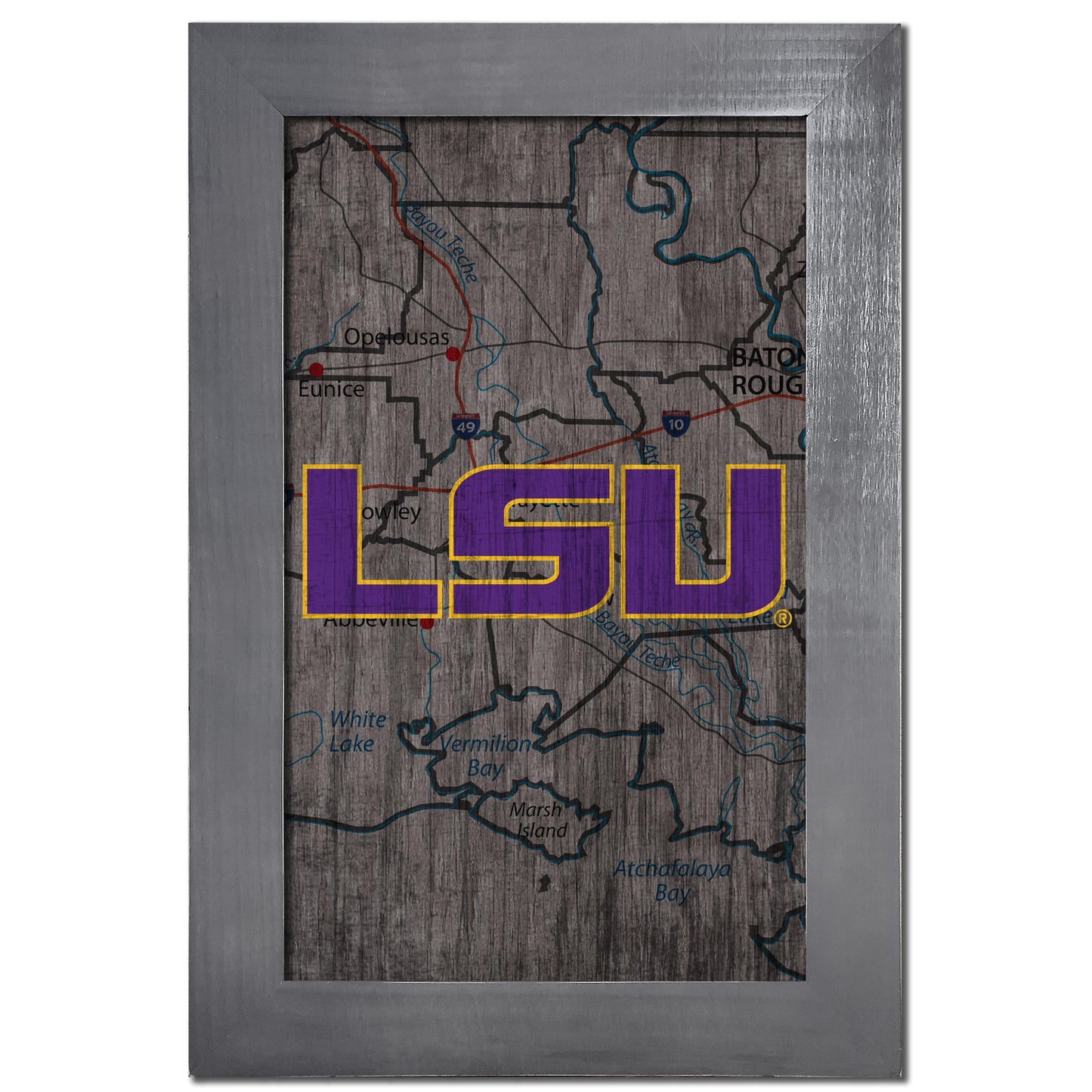 LSU Tigers 11'' x 19'' Framed Team City Map Sign