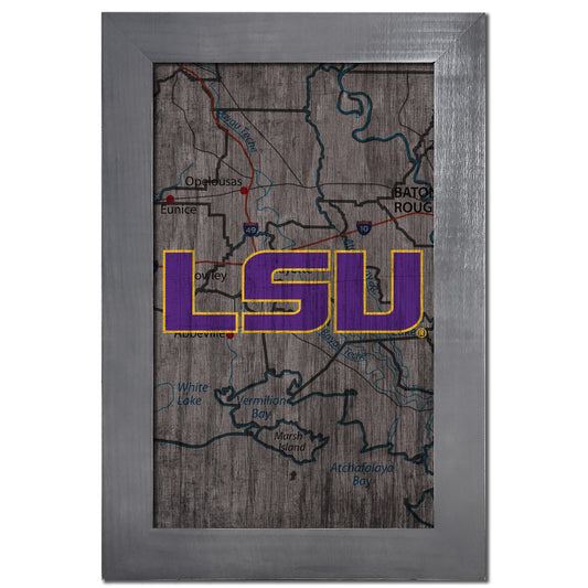 LSU Tigers 11'' x 19'' Framed Team City Map Sign
