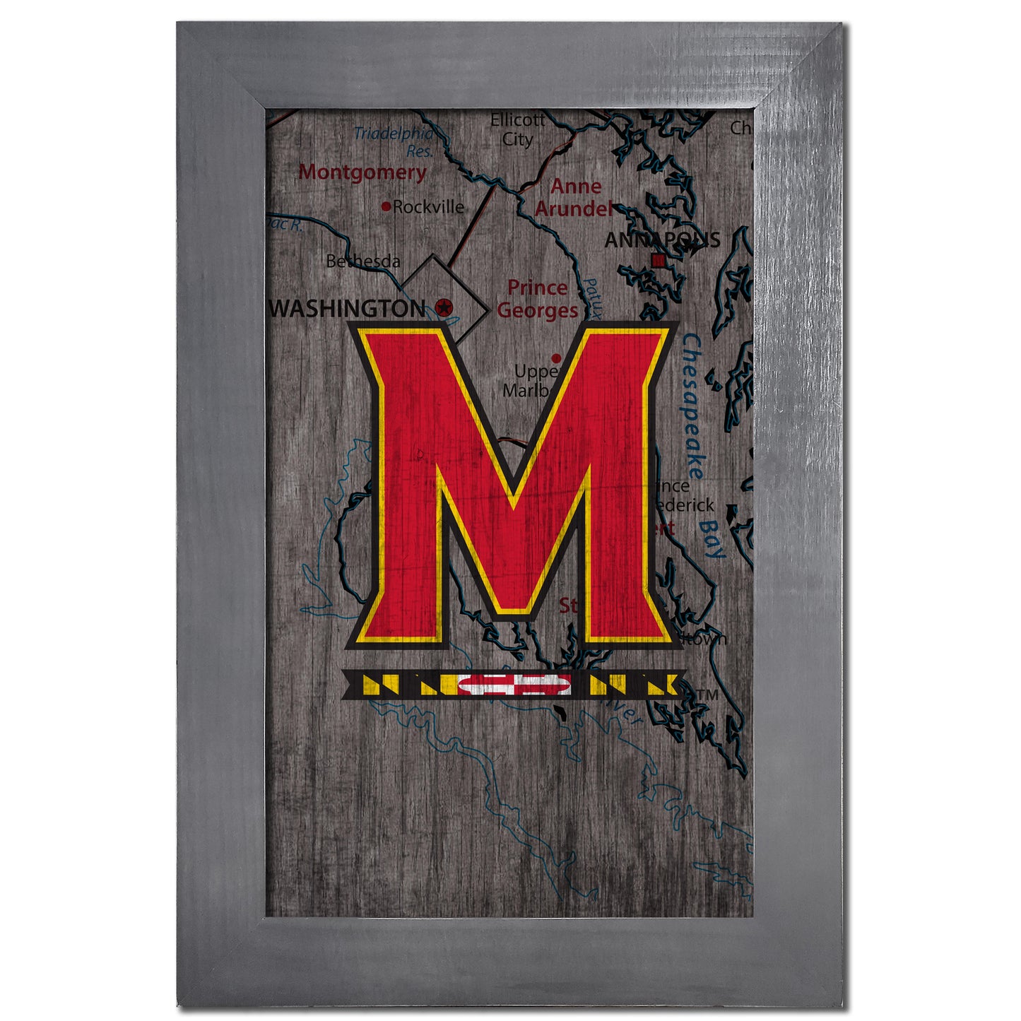 Maryland Terrapins 11'' x 19'' Framed Team City Map Sign