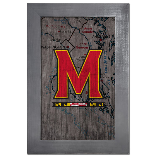 Maryland Terrapins 11'' x 19'' Framed Team City Map Sign