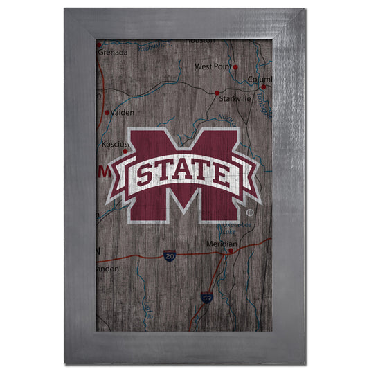 Mississippi State Bulldogs 11'' x 19'' Framed Team City Map Sign
