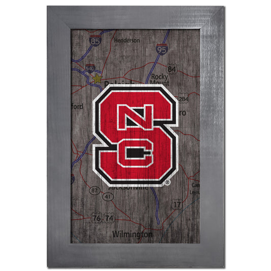 NC State Wolfpack 11'' x 19'' Framed Team City Map Sign