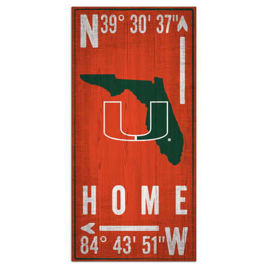 Miami Hurricanes 6'' x 12'' Team Coordinate Sign