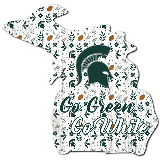 Michigan State Spartans 12'' Floral State Sign