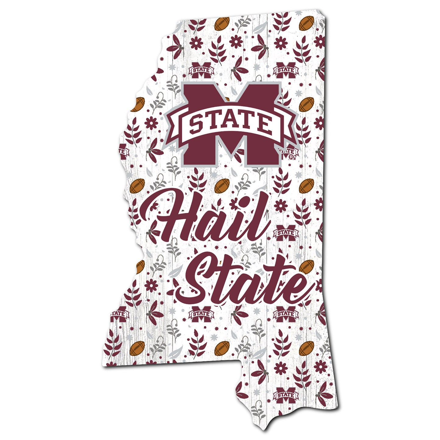 Mississippi State Bulldogs 12'' Floral State Sign