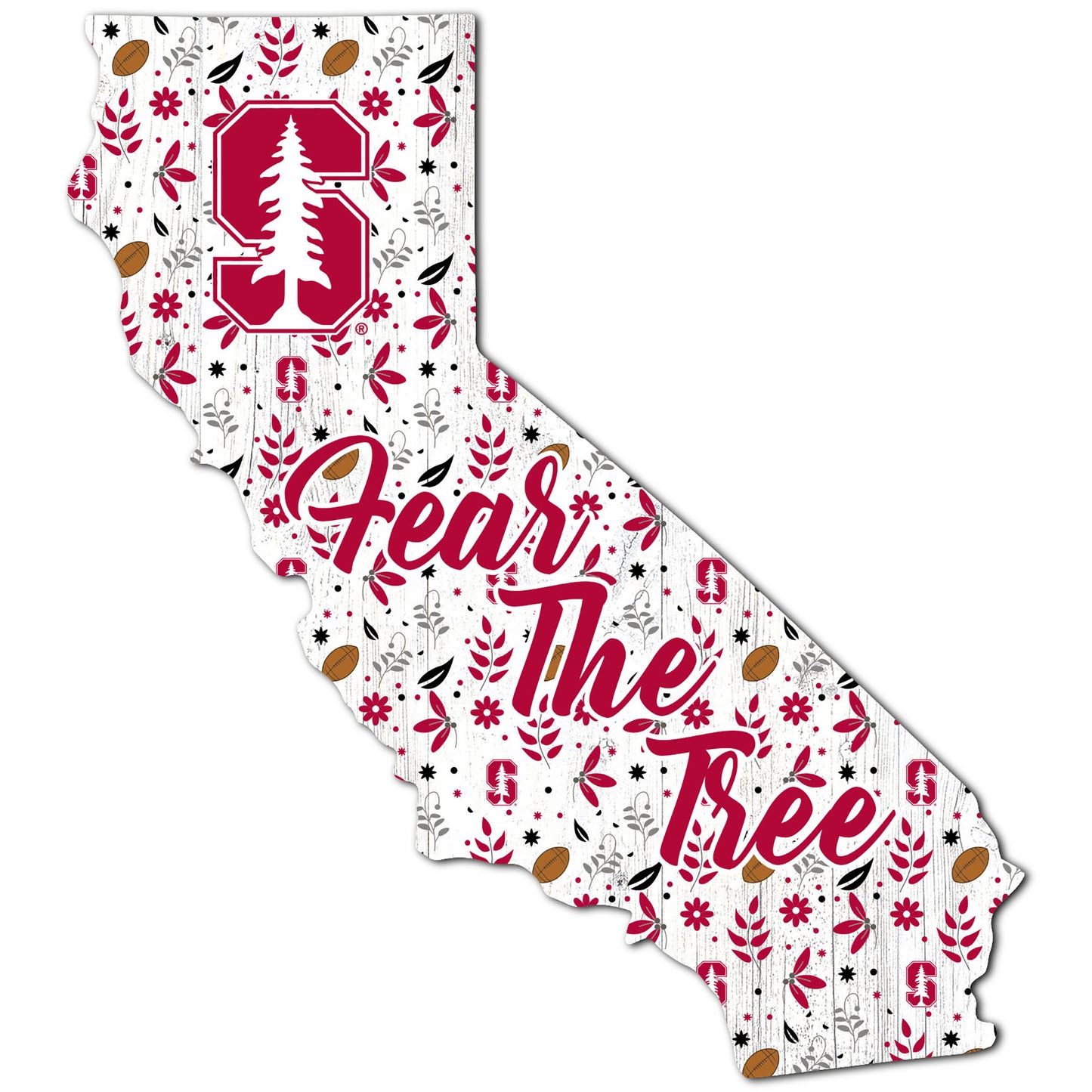 Stanford Cardinal 12'' Floral State Sign