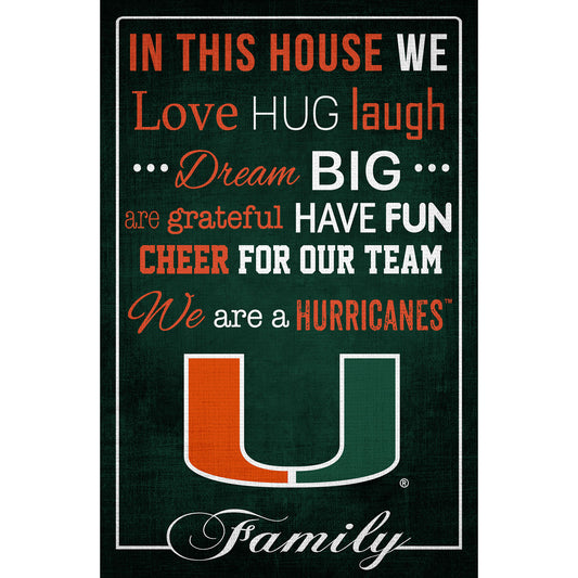 Miami Hurricanes 17'' x 26'' In This House Sign