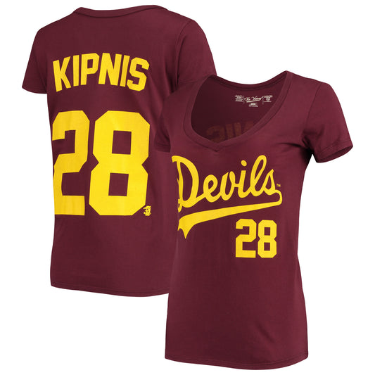 Women's Original Retro Brand Jason Kipnis Maroon Arizona State Sun Devils Name & Number V-Neck Team T-Shirt